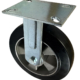 200mm fixed and rigid castor with a fabricated steel bracket and black elastic rubber tyre wheel on an aluminium centre with ball bearings