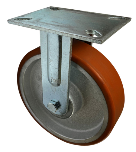 200mm Fixed Rigid Castor with Fabricated Steel Bracket and Polyurethane Tyre Cast Iron Wheel with Ball Bearings