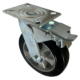 200mm swivel and brake castor with a fabricated steel bracket and black elastic rubber tyre wheel on an aluminium centre with ball bearings