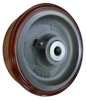 250mm Polyurethane Tyre on a Cast Iron Centre wheel with 25.4mm Taper Roller Bearing and Grease Nipple