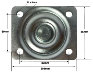 22 Series 100m Swivel Castor Top Plate Dimensions