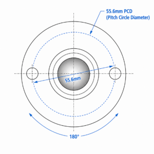 25.4mm Ball Transfer Unit 2 hole Flying Saucer Model 55.6mm PCD Diagram