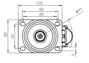75mm Swivel with Footbrake Top Plate Dimensions 61 Series
