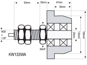 133mm Flange Wheel with 30mm Axel and 800kg Load Rating KW133WA