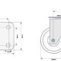 100mm Top Plate Swivel Castor with Nylon Wheel 250kg LSV100NY250 Diagram