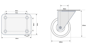 MSK Series 125mm Swivel Castor Dimensional Drawing