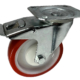 125mm swivel castor with total stop brake and red polyurethane tyre on a nylon centre wheel with single ball bearing