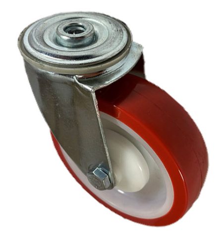 125mm Swivel Castor with 12mm Single Bolt Hole and polyurethane tyre on a nylon centre wheel with ball bearings