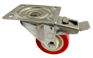 80mm Stainless Steel Swivel and Brake Castor (Plate), Polyurethane Tyre wheel, Roller Bearing, 150kg (IBPN08014030)