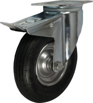 Swivel Castor with Brake and 200mm Pneumatic Tyre Wheel with Roller Bearing