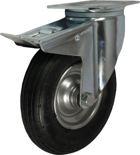 Swivel Castor with Brake and 200mm Pneumatic Tyre Wheel with Roller Bearing