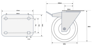 MSK Series 160mm Swivel and Brake Dimensional Drawing