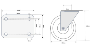 MSK Series 200mm Swivel Dimension Drawing