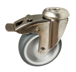 75mm Stainless Steel Swivel Castor (BH) With Brake, 75kg Capacity | Thermoplastic Rubber Wheel, Plain Bore (SKABB075TPR)