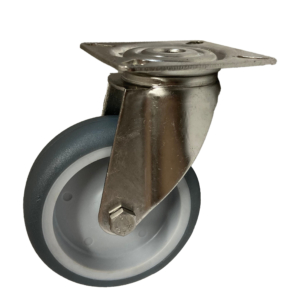 75mm Stainless Steel Swivel Castor, 75kg Capacity | Thermoplastic Rubber Wheel, Plain Bore (SKATS075TPR)