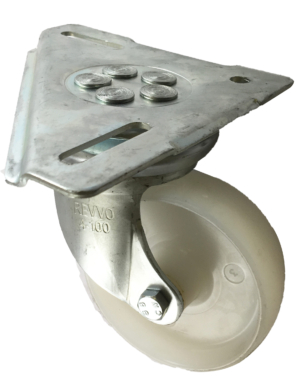 100mm Swivel Castor with Triangular Top Plate and white nylon Wheel