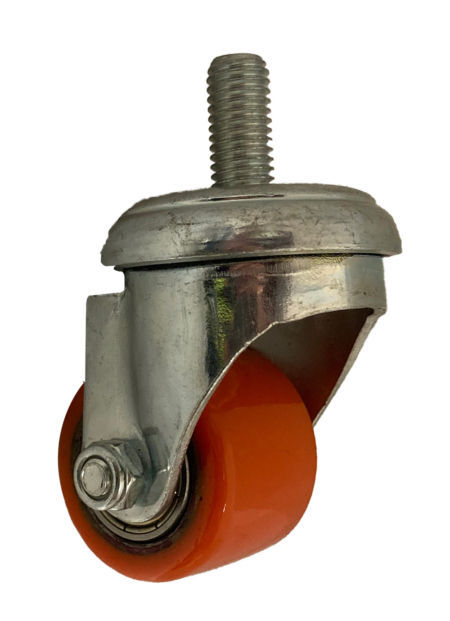 35mm low level swivel castor with orange polyurethane castor wheel and m10x20mm threaded stem