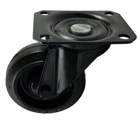 100mm All Black Swivel Castor with Black Rubber Tyre wheel and Ball Bearing MSV100BRN2B