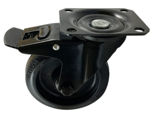 125mm Black Painted Swivel and Brake Castor with Black Rubber Tyre Wheel and Ball Bearing MSV125BRN2NSWB