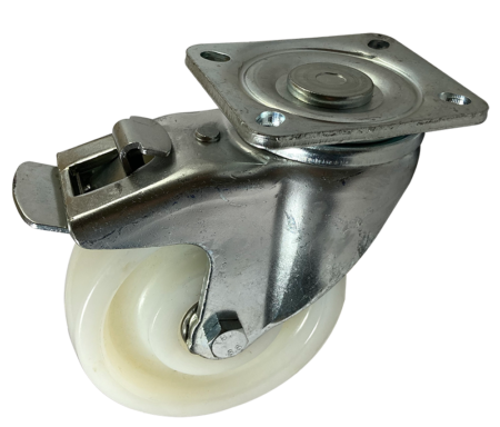 125mm Heavy Duty Swivel and Brake Castor with White Nylon Wheel and Ball Bearings HSV125NY2BBR