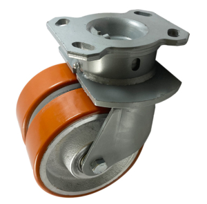 150mm Twin Wheel Swivel Castor for directional lock. Polyurethane tyre cast iron wheels with ball bearing 2HKSE15020241