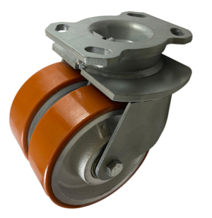 200mm Twin Wheel Castor with Polyurethane Tyre Cast Iron Centre Wheel 1100kg Load Rating 2HKS15020241