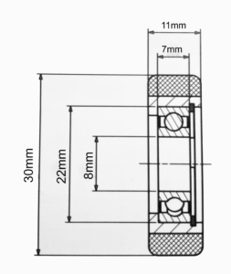 Polyurethane Guide Roller 30mm x 11mm with 7mm Ball Bearing