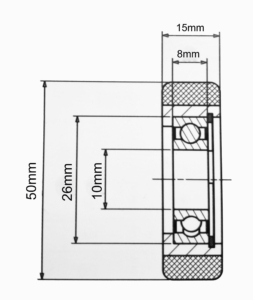 Polyurethane Guide Roller 50mm x 15mm with 10mm Single Ball Bearing