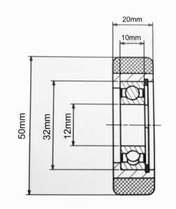 50mm x 20mm polyurethane tyre guide roller with 12mm ball 6201ZZ ball bearing