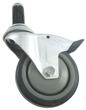 100mm Swivel Castor with Brake and Grey Thermoplastic Rubber Tyre Wheel complete with 21.5mm to 24mm round expander fitting