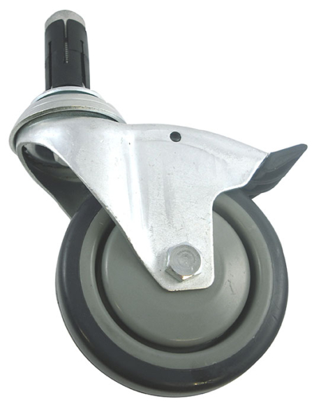 100mm Swivel Castor with Brake and Grey Thermoplastic Rubber Tyre Wheel complete with 21.5mm to 24mm round expander fitting