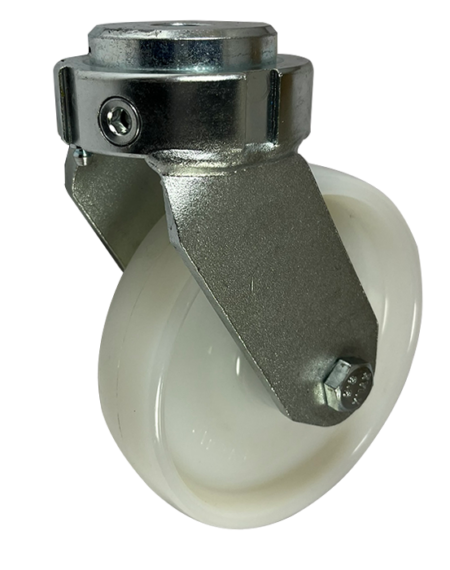 150mm swivel castor with 19mm single bolt hole and white nylon wheel with roller bearing load capacity is 520kg