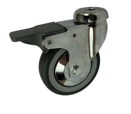 80mm Swivel and Brake Castor with 12mm Single Bolt Hole and Thermoplastic Rubber Tyre Wheel, 50kg Load Capacity