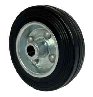 100mm Black Solid Rubber Tyre Castor Wheel on a Pressed Steel Metal Centre and a 12mm Roller Bearing.