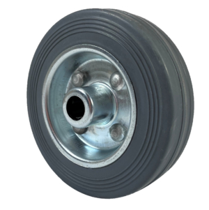 100mm Grey Rubber Tyre on a Pressed Steel Centre Wheel with a 12mm Roller Bearing and 70kg Load Rating