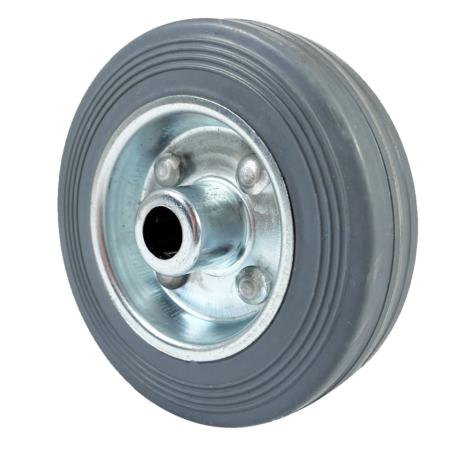 100mm Grey Solid Rubber Tyre Castor Wheel on a Pressed Steel Metal Centre and 12mm Roller Bearing