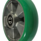 160mm Castor Wheel with Green Polyurethane Tyre on an Aluminium Centre and 20mm Ball Bearings