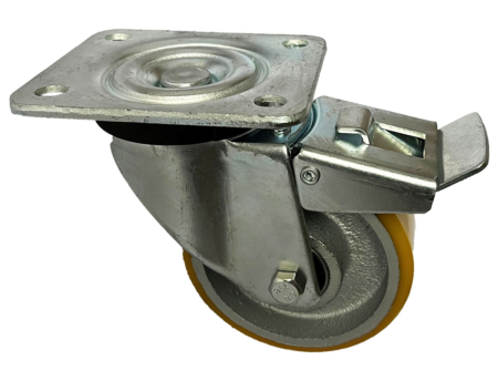 100mm Swivel Castor with Brake and Beige Polyurethane Tyre Cast Iron Wheel and Ball Bearings