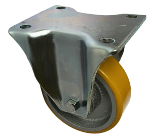 100mm Fixed Rigid Castor with Beige Polyurethane Tyre Cast Iron Wheel and Ball Bearings