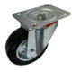 100mm swivel castor with black rubber tyre on a pressed steel centre wheel and roller bearing. 70kg load capacity