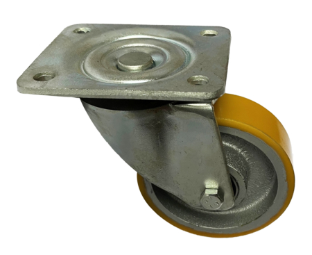 100mm swivel castor with beige polyurethane tyre cast iron wheel with ball bearing and 32mm tread width