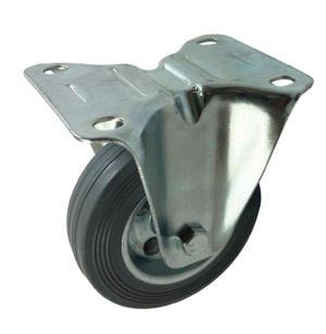 100mm Fixed Castor with Grey Rubber Tyre Wheel on a Pressed Steel Centre. 12mm Roller Bearing