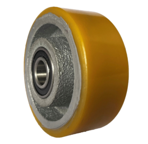 80mm castor wheel with a polyurethane tyre on a cast iron centre and 15mm ball bearings