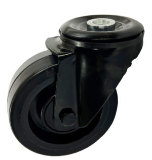 100mm Black Powder Coated Single Bol Hole Swivel Castor with Black Rubber Tyre wheel and Ball Bearings