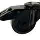 80mm Single Bolt Hole Swivel Castor with Brake and Black Rubber Tyre Wheel with Ball Bearings. Black Powder Coating.