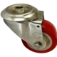 80mm Stainless Steel Swivel Castor with a 12mm Single Bolt Hole and Red Polyurethane Tyre wheel with Roller Bearing