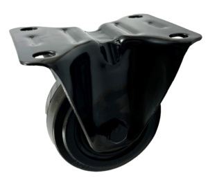 80mm Fixed Castor with black frame and rubber tyre wheel with ball bearings