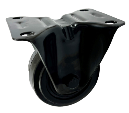 80mm Fixed Castor with black frame and rubber tyre wheel with ball bearings