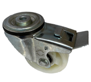 100mm Swivel Brake Castor with single bolt hole mounting and nylon wheel with ball bearings