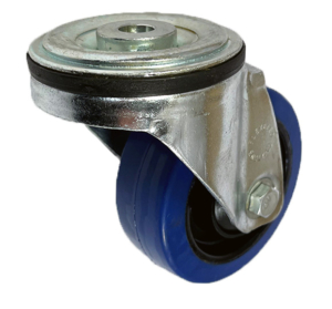 100mm Single Bolt Hole Swivel Castor Heavy Duty with Blue Elastic Rubber Tyre Wheel